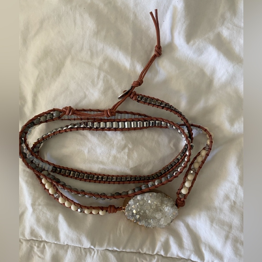 Brown and Silver Beaded Wrap Bracelet